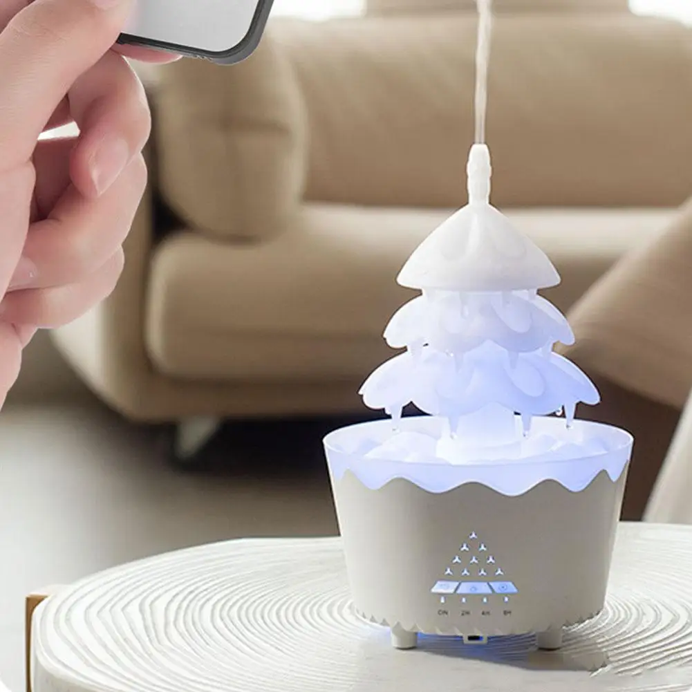 Humidificador de luz LED nocturna para el hogar, difusor de aceite esencial de árbol de Navidad, gota de lluvia, 7 colores