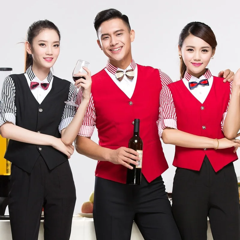 Restaurante ocidental catering hotel barkhtvwaiter feminino camisa de uma peça café leite loja de chá uniforme de trabalho masculino manga longa