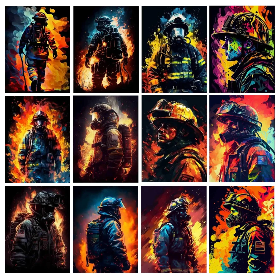 Diy Full Mosaic Cross Stitch Art Firemen Diamond Painting Kits New Collection 2024 Hero Rhinestone Embroidery Picture Wall Decor