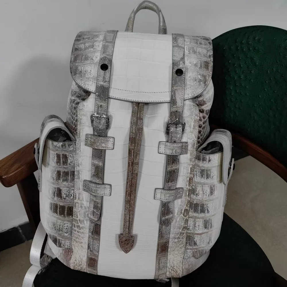 

Exotic Himalayan White Genuine Crocodile Leather Backpack, Large Capacity Business Travel Laptop Bag for Men Women