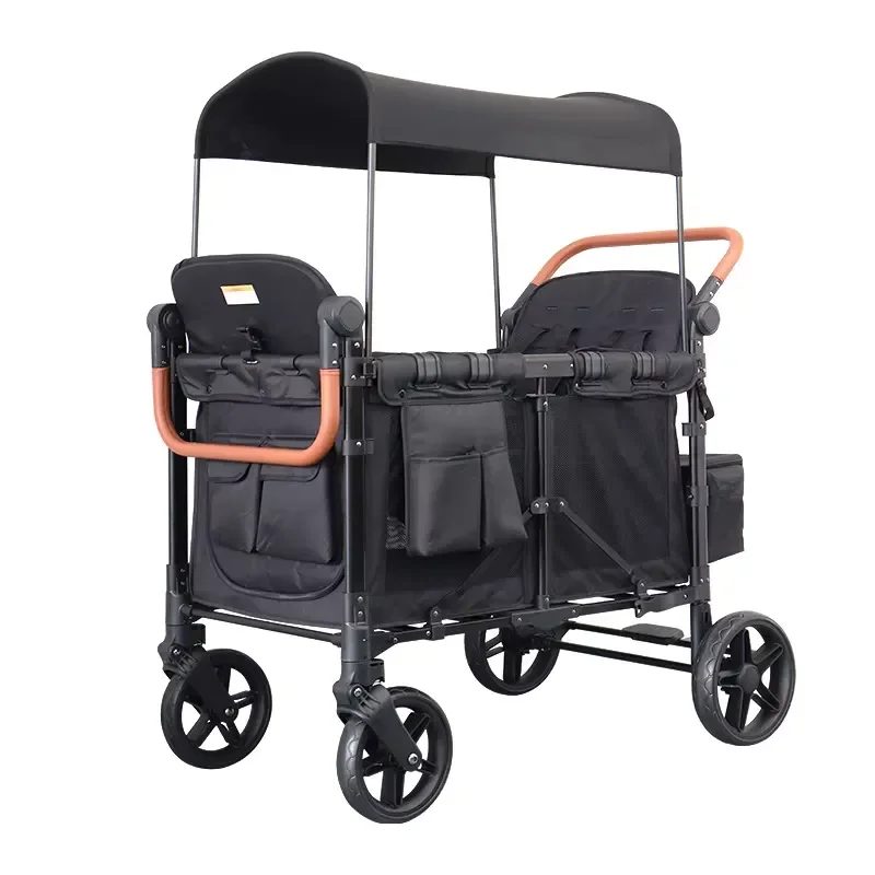 High Quality Camper Van Twin Baby Stroller Steel Tube Collapsible Push-pull Sitting Outdoor Camping Stroller
