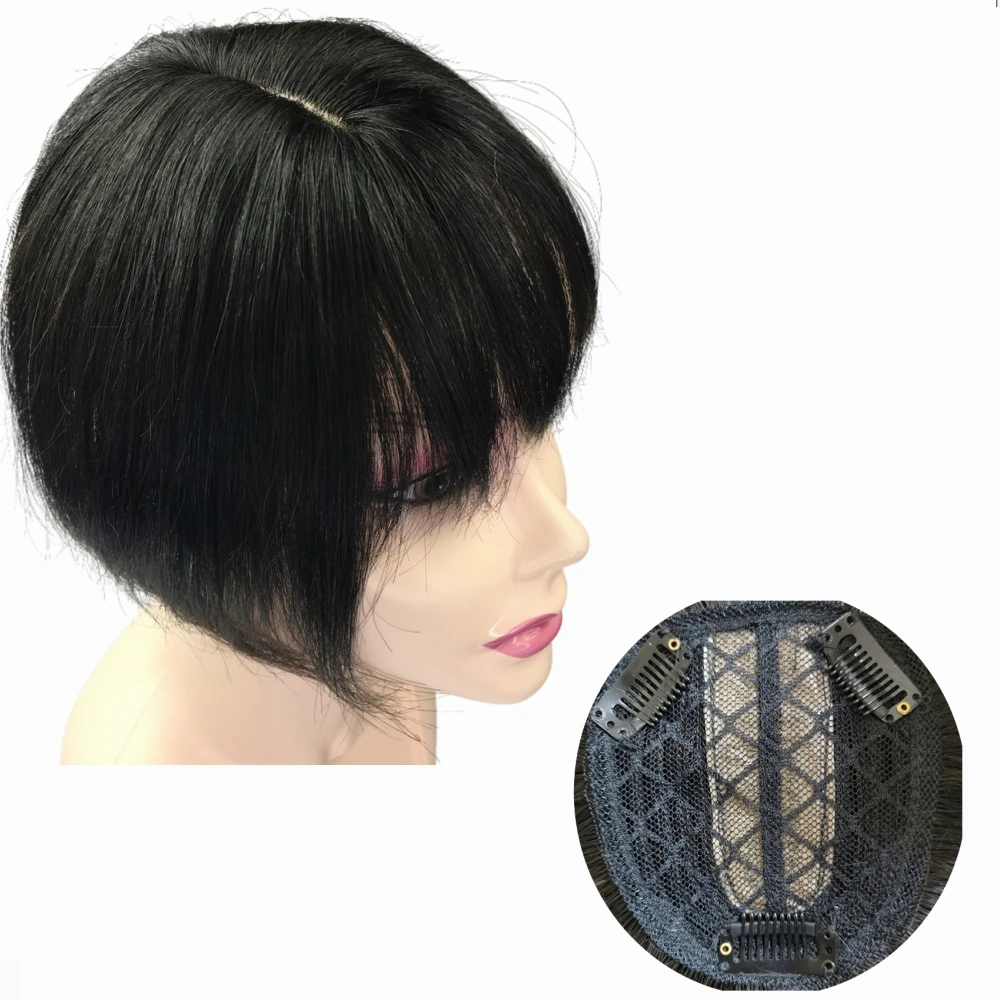 10x11cm Invisible Human Hair Toppers For Women Clip In Toppers With 3D Air Bangs Fringe Middle Part PU Scalp Wiglets Hairpieces