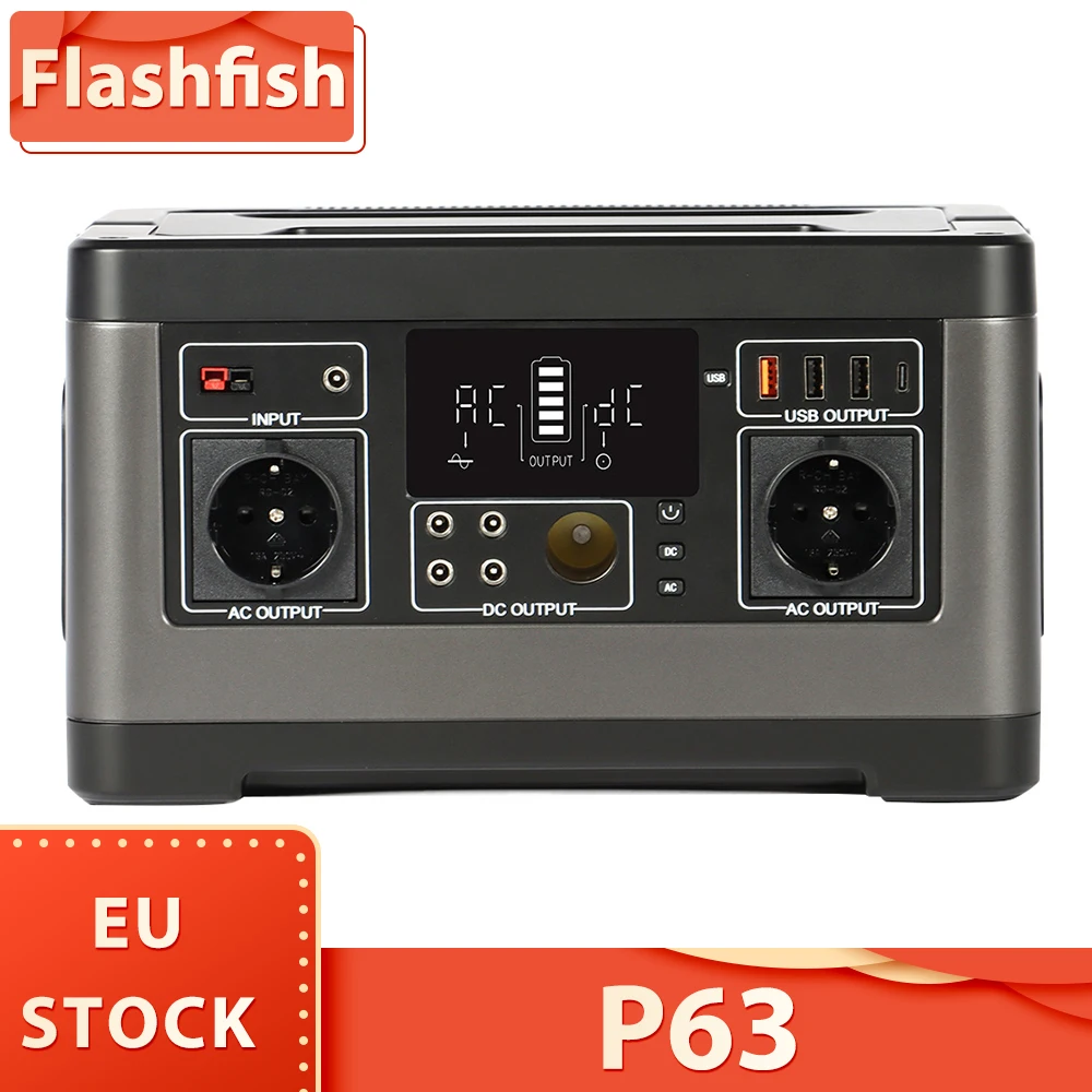 Flashfish P63 Portable Power Station, 520Wh/140400mAh Lithium Battery Solar Generator, 500W AC Output, 5xDC Ouputs, 4xUSB Output