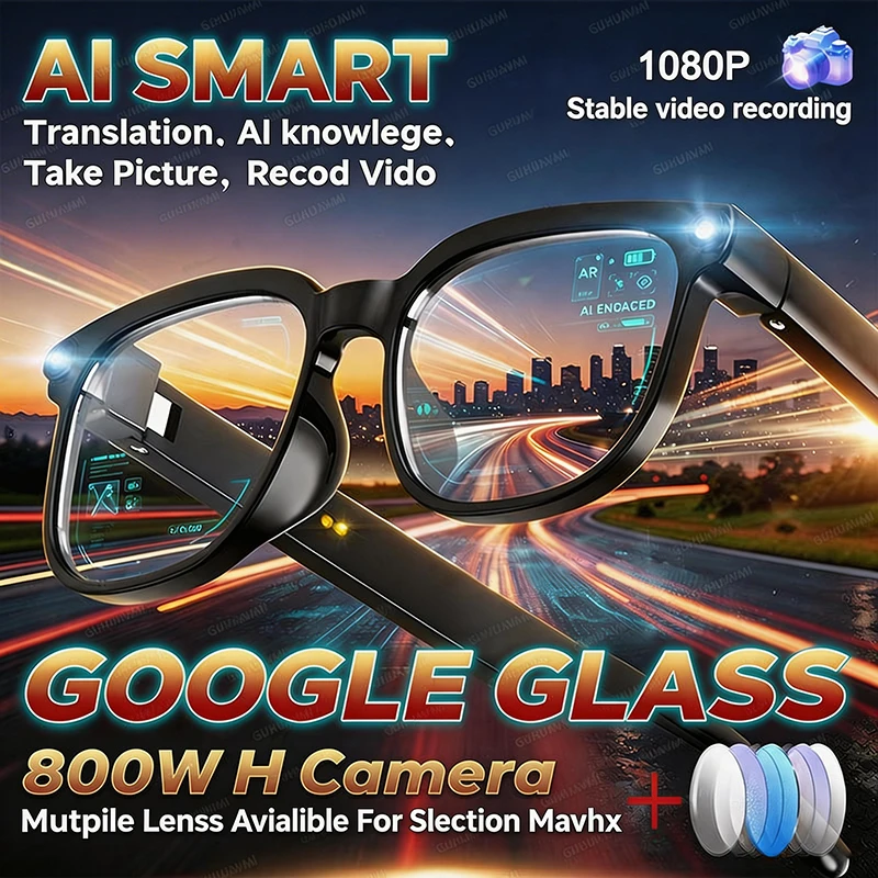 New 800W Camera AI Glasses Men ChatGPT Voice Assistant 32GB Storage Real-time Translation Bluetooth Music Call Sunglasses Woman