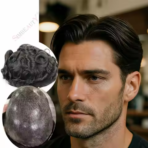 30mm Wave Grey 1b65 Men's Toupee Dark Brown Jet Black Man 100% Human Hair Wig Super Thin Skin 0.1mm PU Cheap Capillary Prosthesi