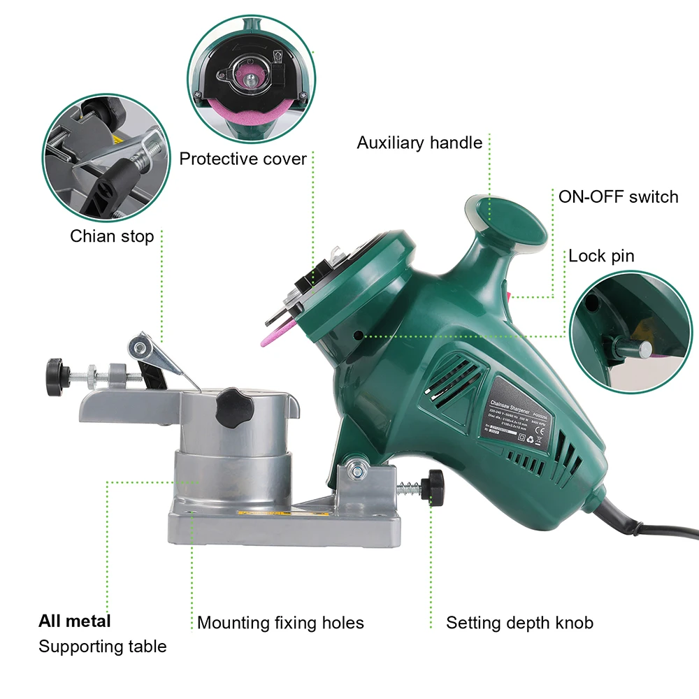POSENPRO 250W Chain Saw Sharpener 100mm 4" Inches Power Electric Sharpener for Sharpening Saw Chains Portably Garden Tools