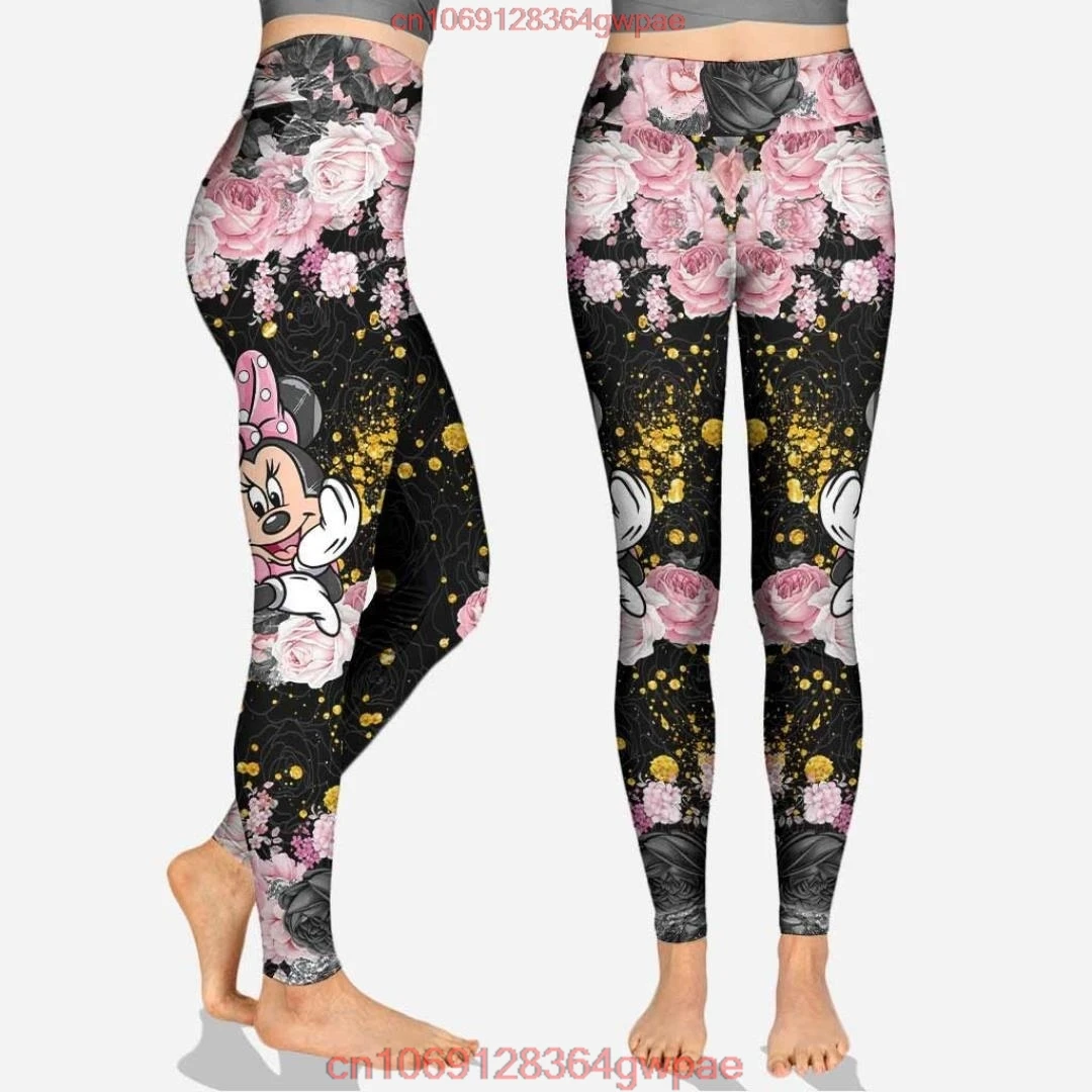 Disney Minnie Mouse Women's Hollow Vest + Women's Leggings Yoga Suit Fitness Leggings Sports Suit Disney Tank Top Legging Set