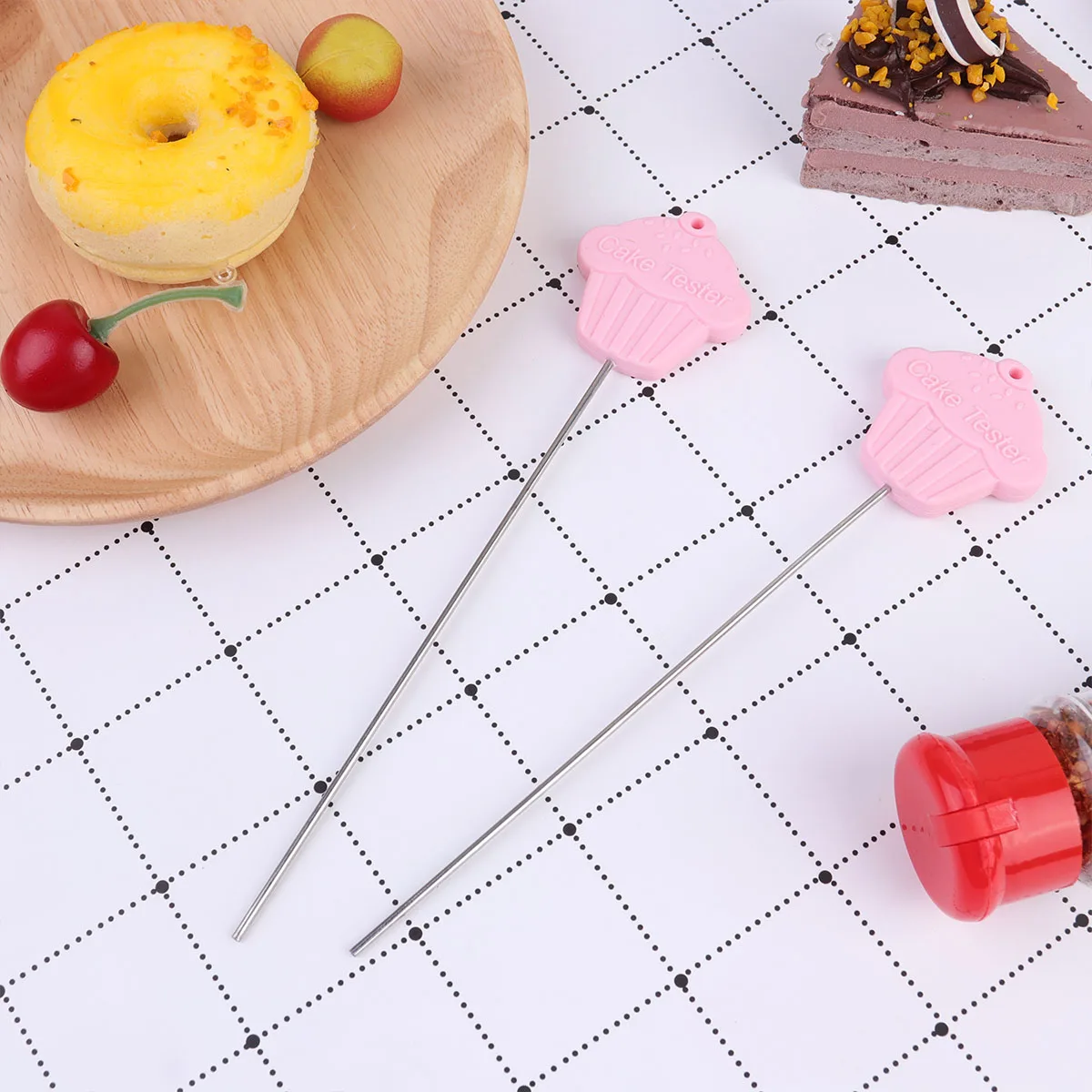

2PCS Cake Tester Stainless Steel Baking Tool Easy Wash Silicone Grip For Cupcakes Bread Pastry Cooking Check