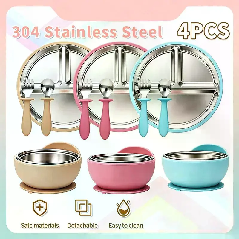 Baby Led Weaning Set - Steel Baby Feeding Set Suction Cups