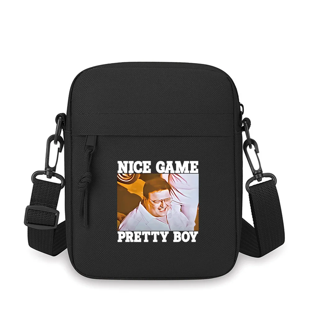 

Man smiling wears glasses white shirt Men Crossbody Bag Single Shoulder Women Cartoon Anime Film Printing Design Unisex