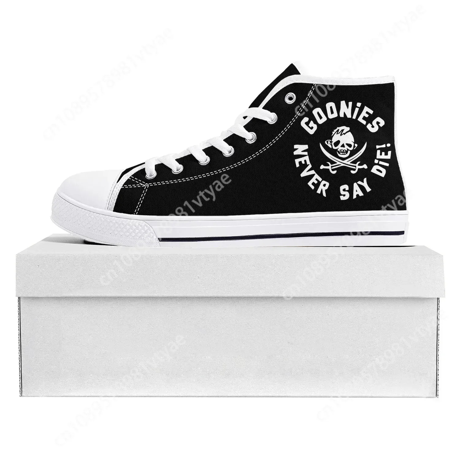 

Goonies Never Say Die Skull Pirate Rock High Top High Quality Sneakers Mens Womens Teenager Canvas Sneaker Couple Custom Shoe