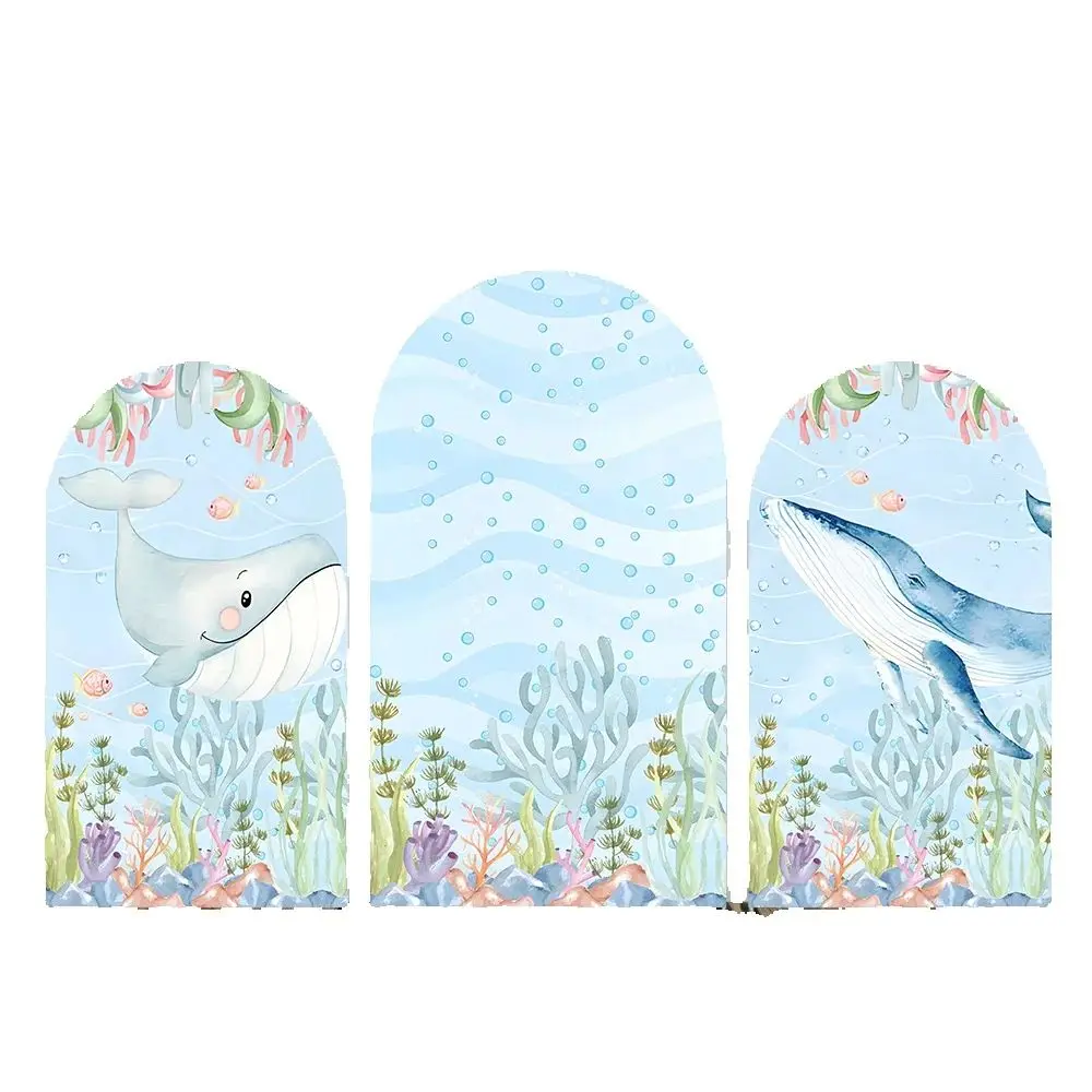 

Undersea World Whales Arch Cover Backrop for Boy Baby Shower Decor Birthday Party Banner 2-Sided Photobooth
