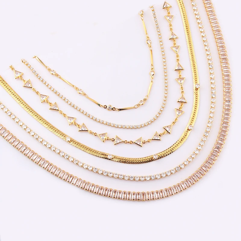 5A White Cubic Zirconia Paved Triangle CZ Tennis Chain Necklace Gold Choker For Women Fashion Icy Out Valentine's Day Jewelry