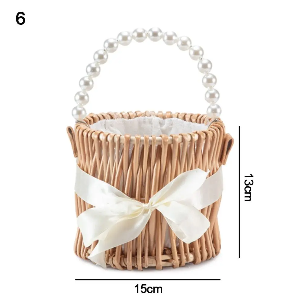Willow Rattan Flower Girl Baskets Yellow Sturdy Flower Arrangement Basket Picnic Container Handmade Wicker Half Moon Baskets view 5
