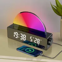 New RGB Color Changing LED Mirror Digital Desk Clock Sunrise Wake Up Light Alarm Clock for Bedroom Students