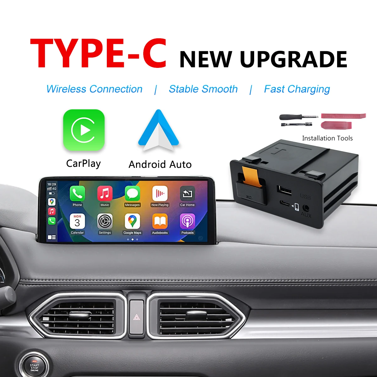 Wireless P3.2 For Apple CarPlay Android Auto Adapter USB Hub OEM for Retrofit Mazda 2 3 6 CX3 CX5 CX8 CX9 MX5 TK78669U0C Kit