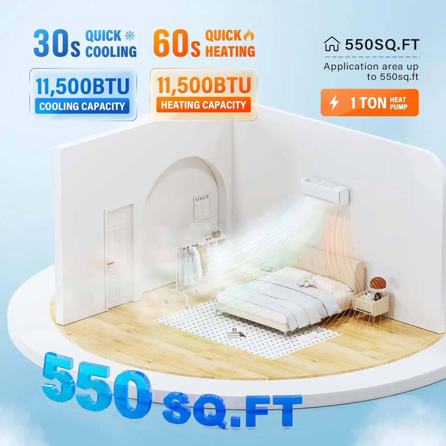 

Wifi Enabled Mini Split Air Conditioner & Heater 11500 BTU 17 SEER2 115V Inverter Ductless Wall AC Unit with Customized Options