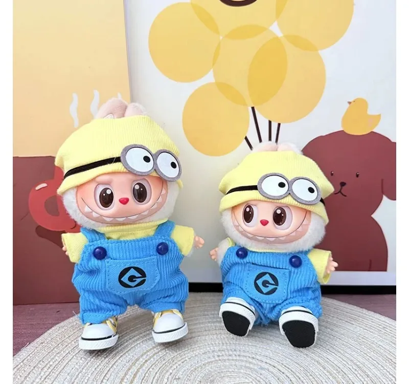 

Одежда для Labubu, комбинезон с миньонами, милый клей, 15-17 см, кукла, вязаная шапка, парусиновая обувь, аксессуары для одежды «сделай сам», подарок