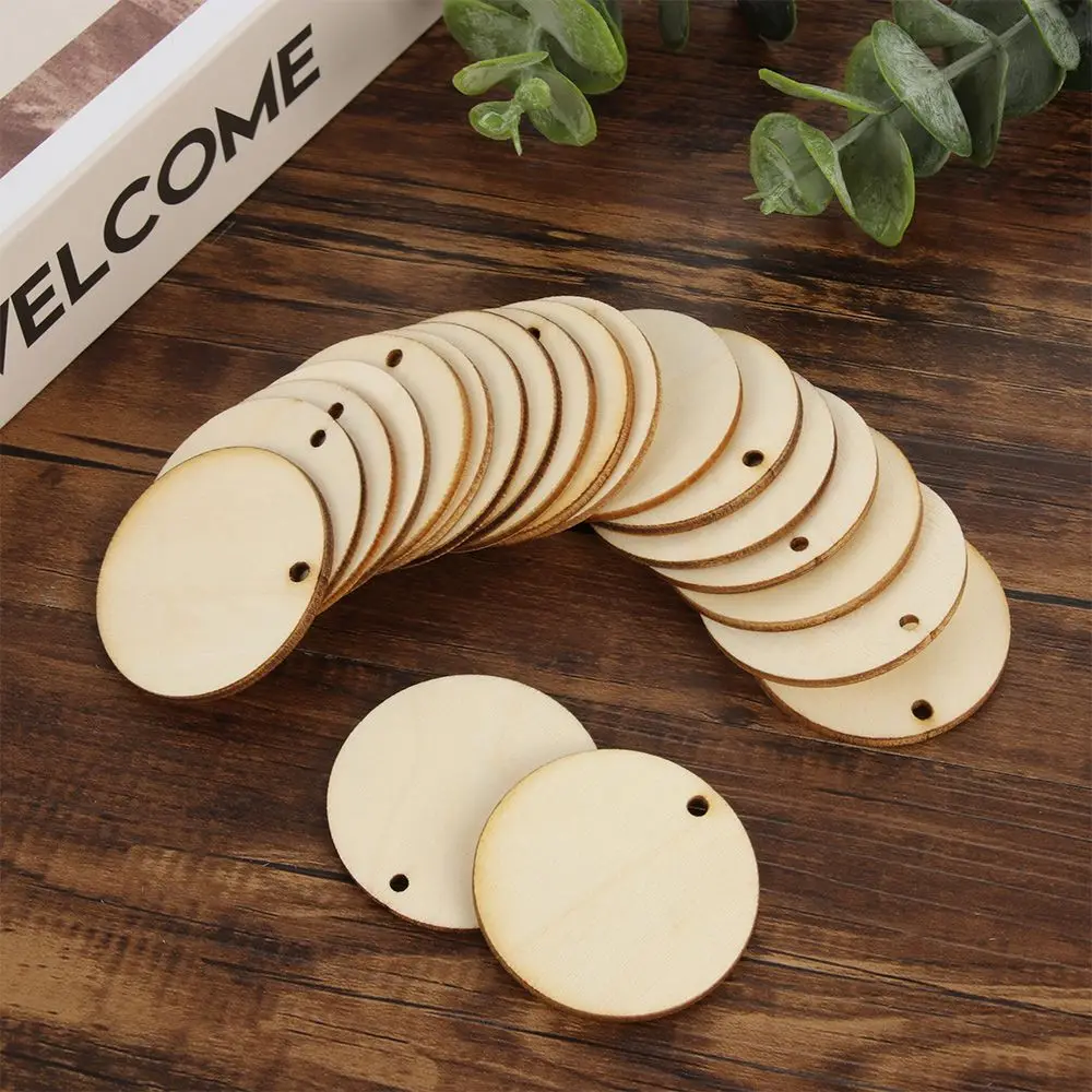 50pcs Round Shape Natural Wooden Ornament Scrapbooking Wood DIY Craft Home Decoration Handmade Wood Piece Hanging Pendant