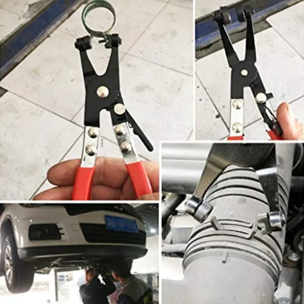 1pc Hose Clamp Pliers Tool Ratchet Locking Flat Band Ring Spring Type Swivel for Auto Coolant Radiator Heater