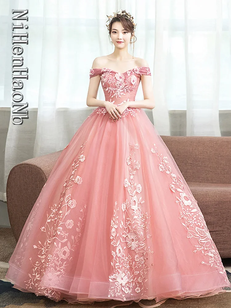 Quinceanera – robe de bal en dentelle, épaules dénudées, luxueuse tenue de soirée