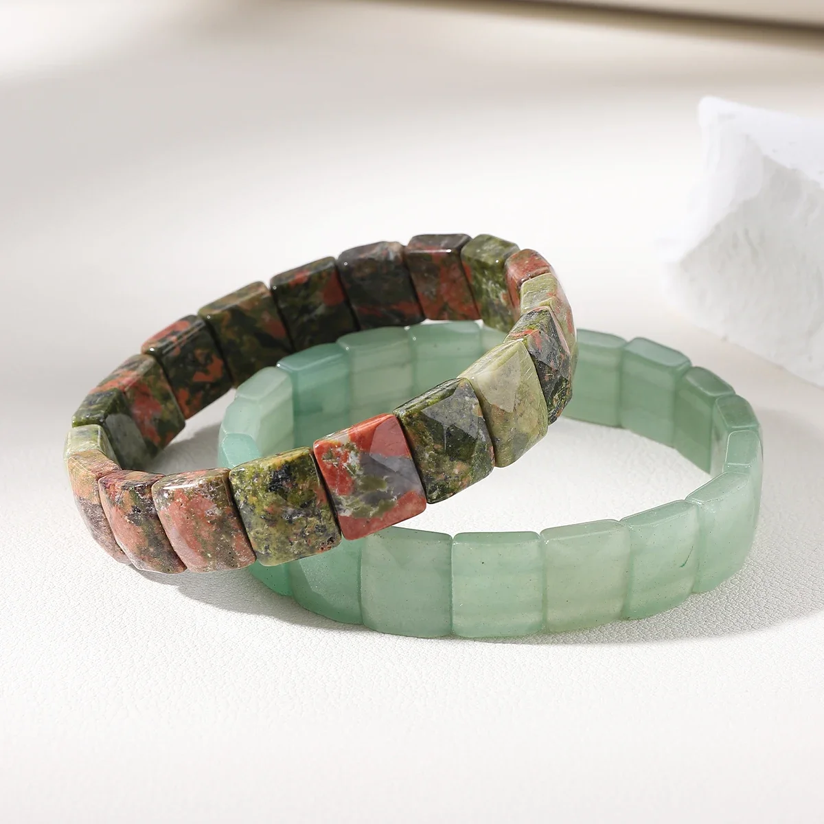 Natural Crystal Quartz Stone Square Bracelets Handmade Reiki Healing Meditation Bangles Elastic Rope FengShui Couple Jewelry