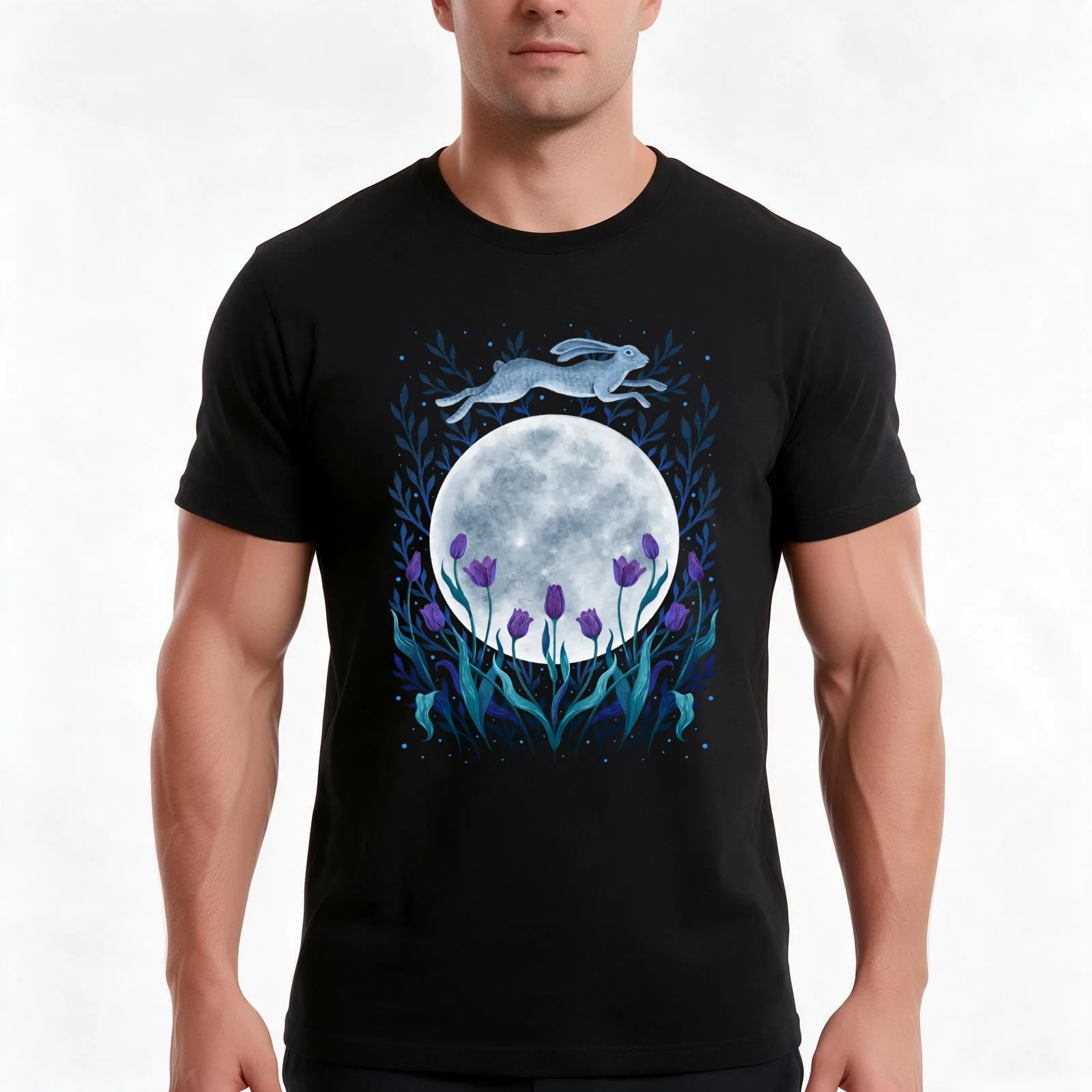 Easter Moon T-Shirt, Summer Casual Cotton Tee, Oversized Streetwear Tops, Vintage Graphic Print, Loose Fit Short Sleeve