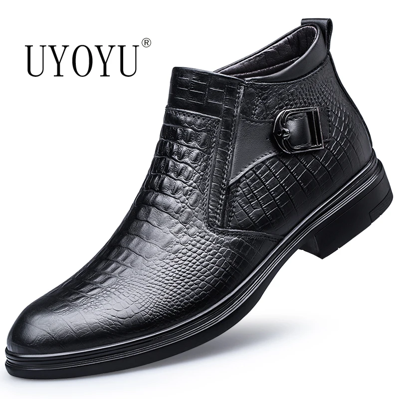 Genuine Leather Autumn Winter Business Dress Snow Boots Men\'s Office Ankle Formal Boots for Men Designer Casual Shoes Sneakers