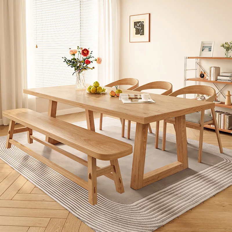 Solid wood dining table rectangular dining table household small apartment dining integrated living room