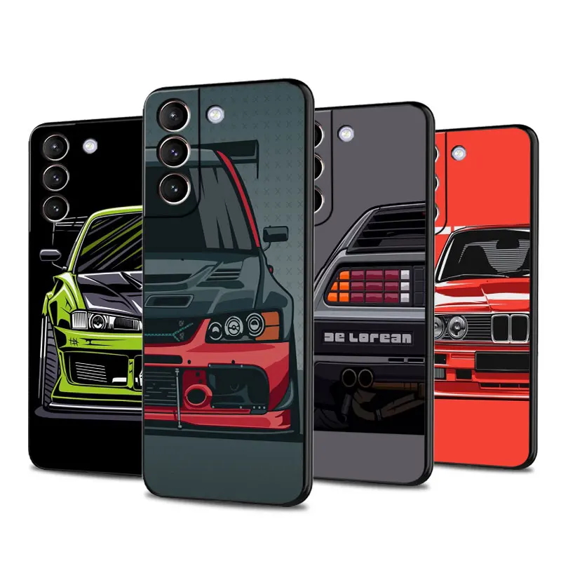 Black Case For Samsung Galaxy S24 S22 Ultra S21 S23 S20 FE S10 Plus Note 20 10 Lite Soft Phone Coque Japan JDM Sports Cars Comic