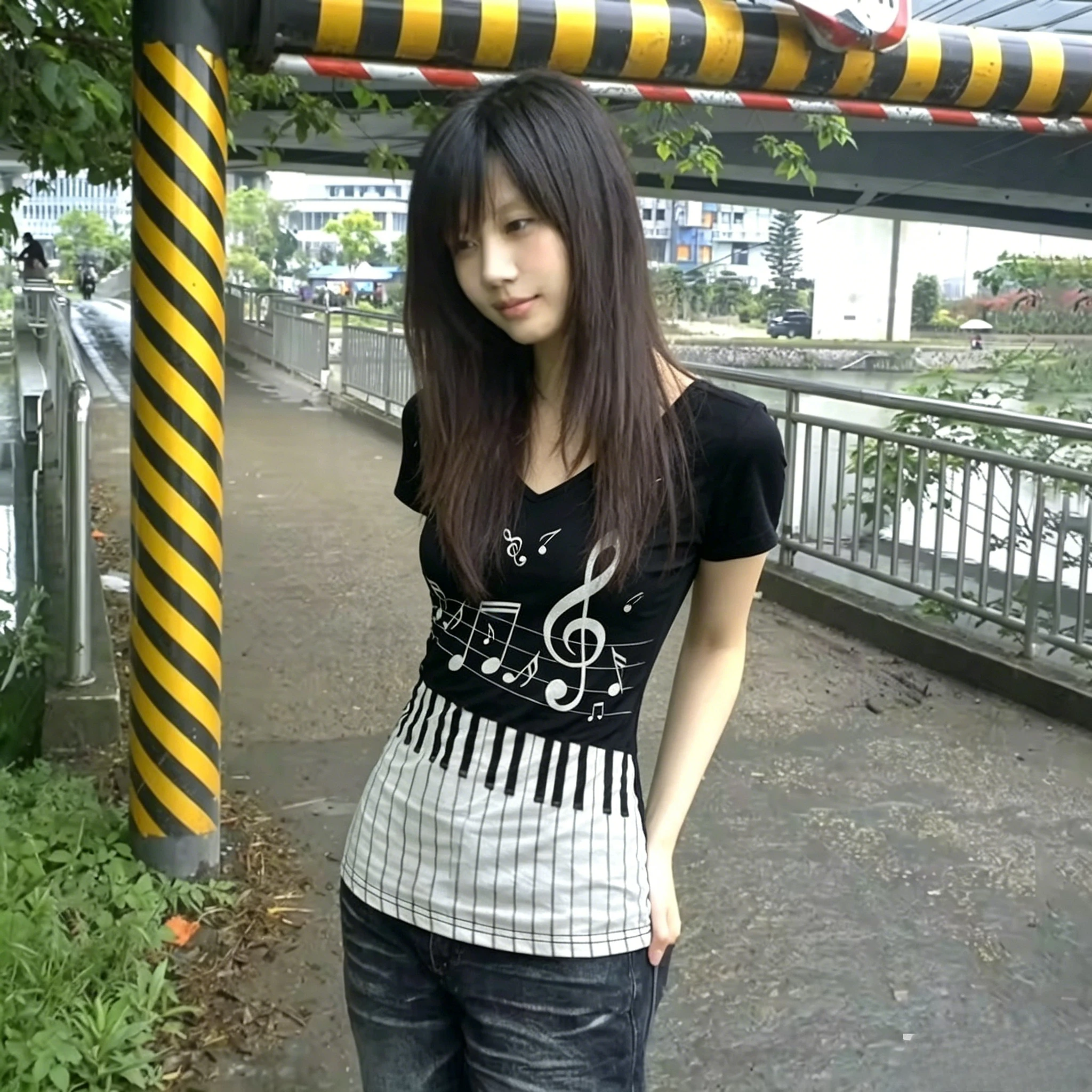 Piano Key Print Subcultre Japanese Vintage Y2k T-shirt Tops Short Sleeve Harajuku V-neck Tee American Retro Female New Clothing