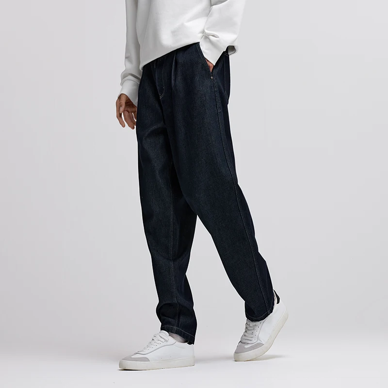 Spodnie męskie Semir Jeans 2024 zimowe, nowe, grube, luźne, zwężane, retro, z elastyczną talią, odzież męska, codzienne, na co dzień.