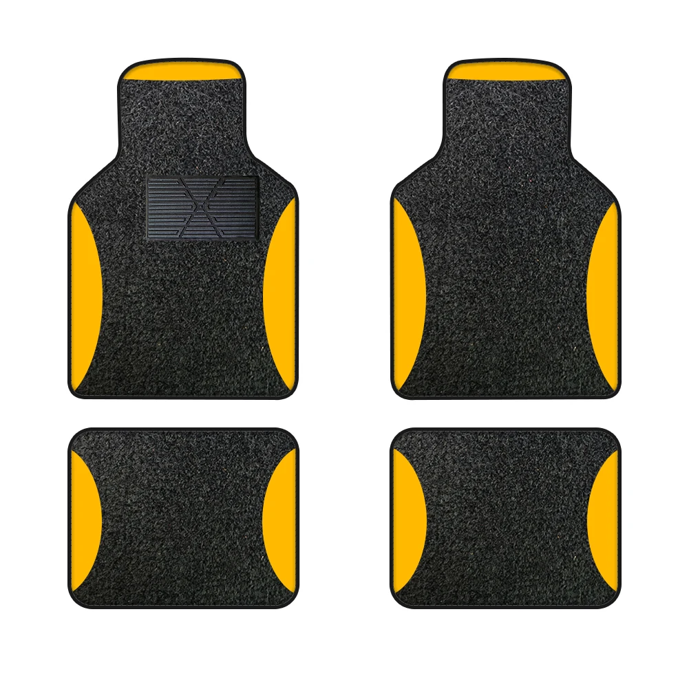 4pcs Black Velvet Colored Striped Floor Mats Yellow Suitable For Off-Road Vehicles And Trucks Equipped With All-Weather