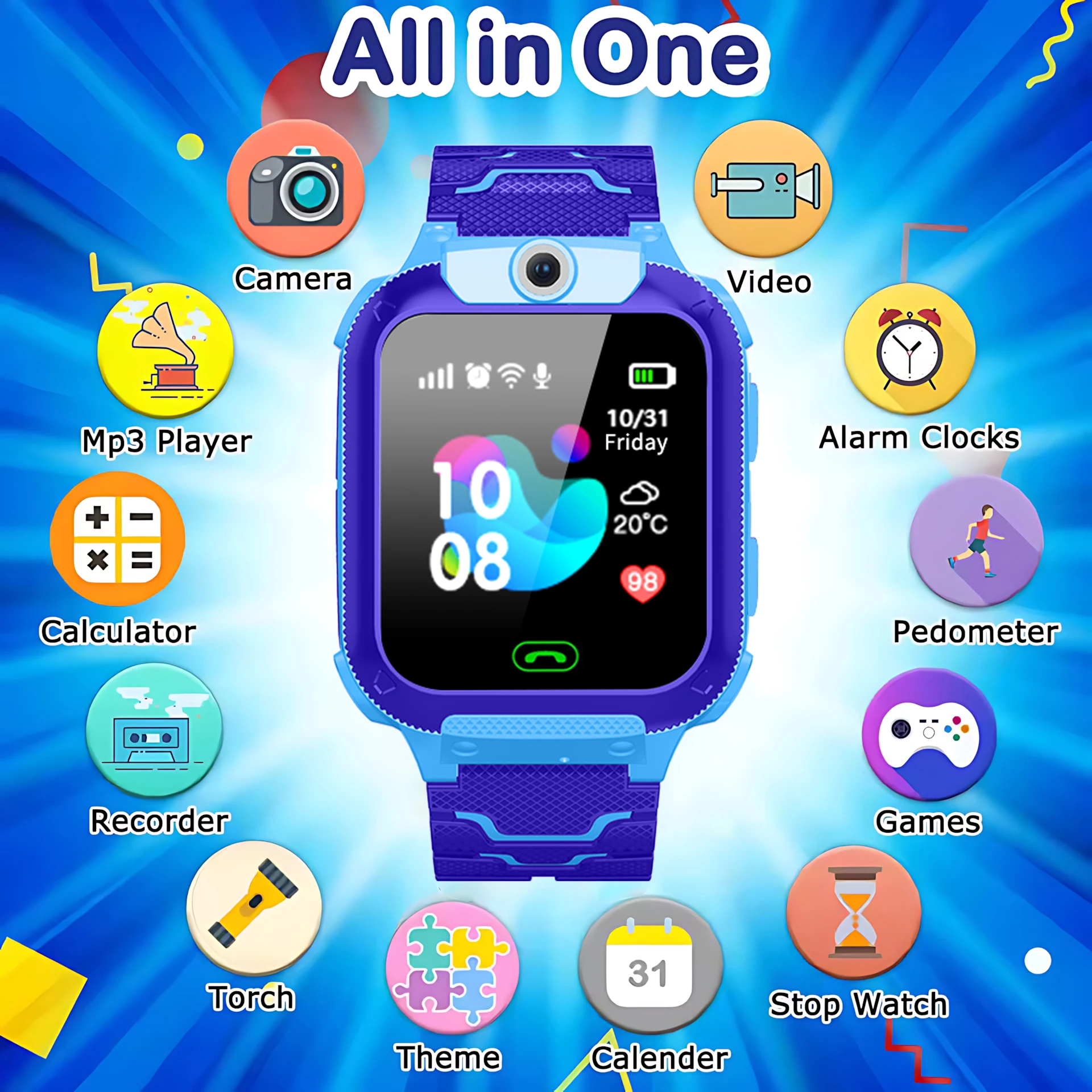 For Android Kids Smart Watch SOS GPS Location Video Call Sim Card For Children SmartWatch Camera Waterproof Watch For Boys Girls