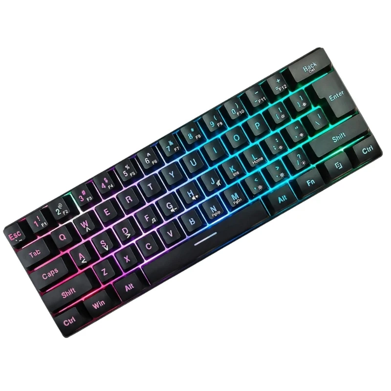 HX5E Portable 60% Mechanical Gaming Keyboard LED Backlit Compact 68 Keys Mini Corded Office Keyboard for Laptop