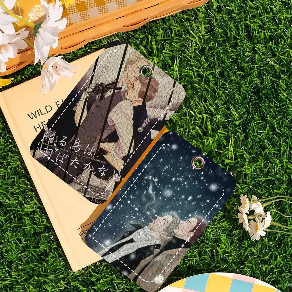 Classic Anime Twittering Birds Never Fly Card Wallet With Keychain PU Leather Printed Pattern Card Holder