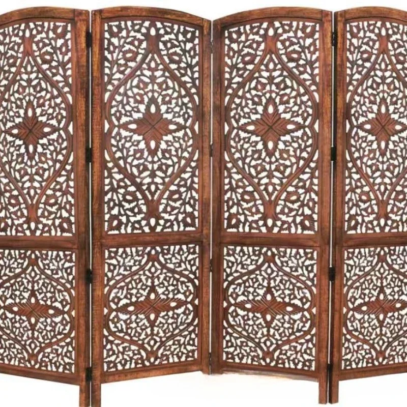 Simple modern mobile foldable solid wood Chinese folding screen wall screen partition living room vintage entrance bedroom
