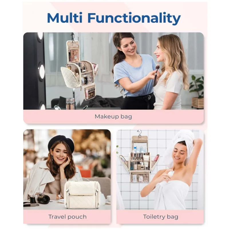 حقيبة مستحضرات التجميل ذات سعة كبيرة من TEXU مع خطاف للسفر، حقيبة تنظيم المكياج المعلقة باللون الأبيض الكريمي #3