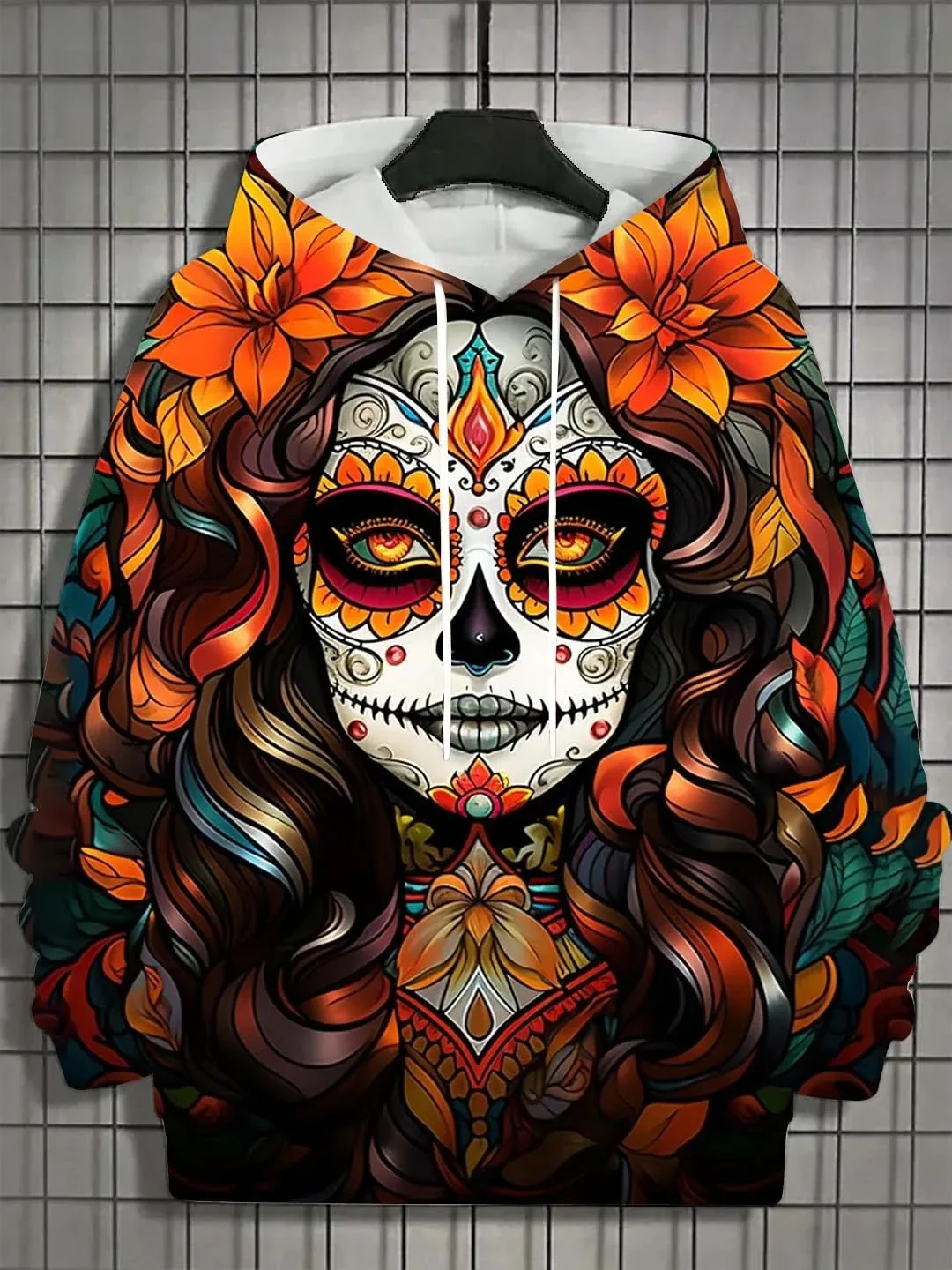 Modischer Damen-Hoodie für Mädchen, Herbst, Langarm, lässig, sexy Mädchenkleidung, Horror-Untoten-Schädel-Muster, Unisex-Oberteil – Detail 11