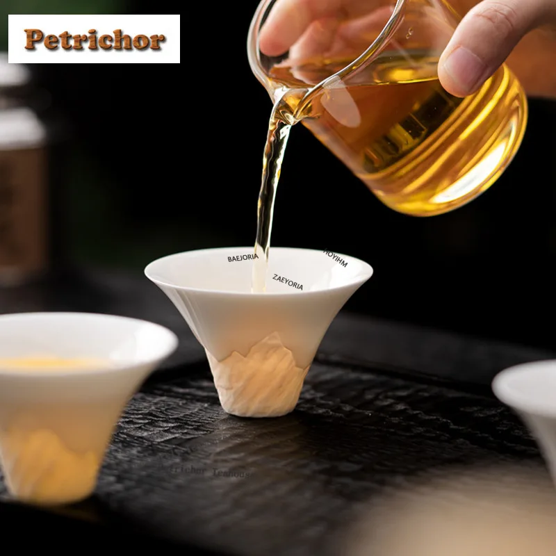 2pc/lot Mutton Fat Jade White Porcelain Teacup Retro Tea Bowl Jug Tea-tasting Smelling Cup Chazhan Master Cups Tea Items 50ml