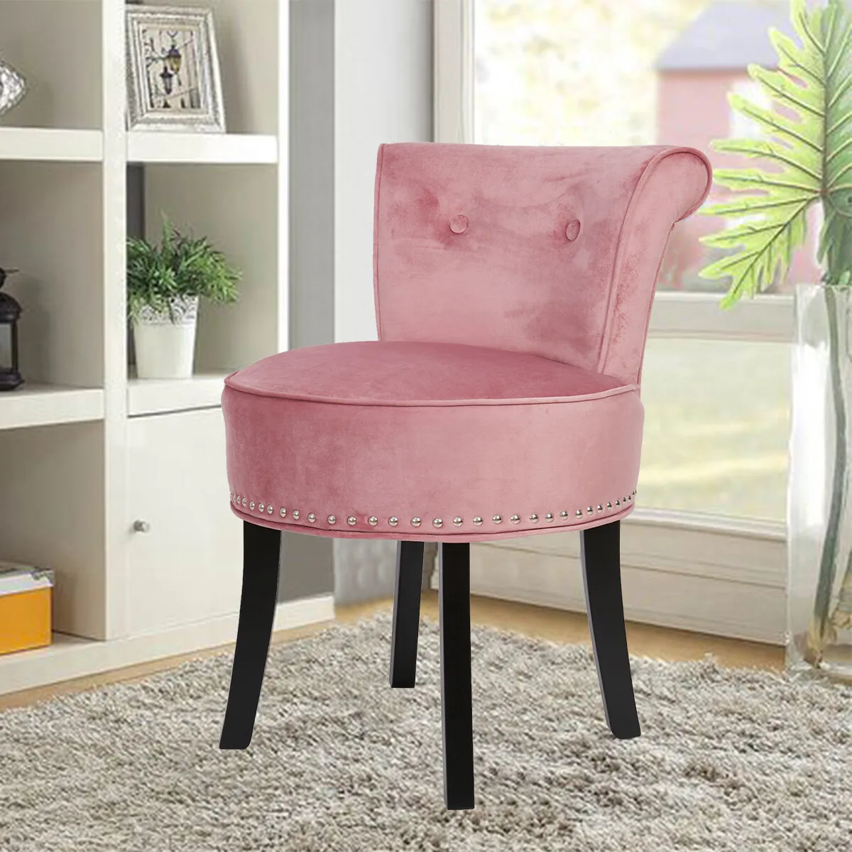 

Pink Velvet Accent Chair Living Room Upholstered Vanity Dressing Stool Tub Sofa