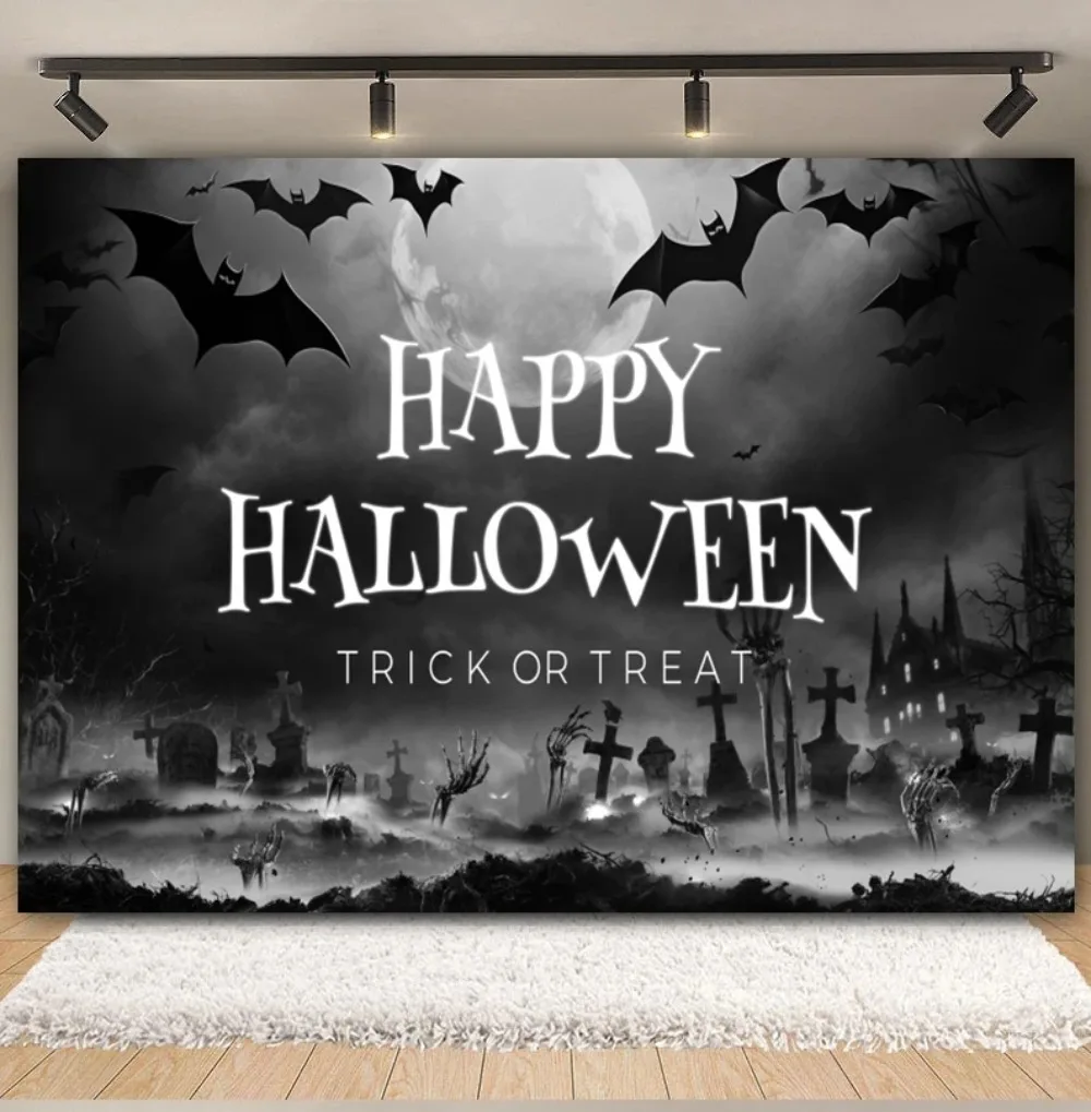 Halloween Kids Party Decor Backdrops Horror Cemetery Castle Haunted House Skull Pumpkin Lights Moon Photography Background Props