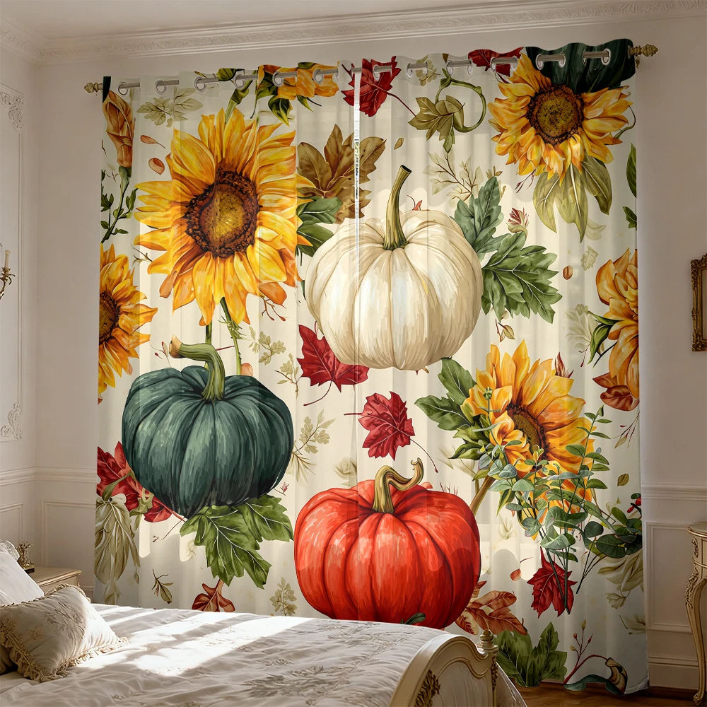 2pcs retro autumn pumpkin sunflower print blackout curtainsLiving Room bedroom decoration fashion home decoration