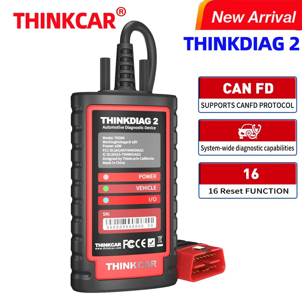 Диагностический сканер THINKCAR Thinkdiag 2 OBD2 с поддержкой протоколов CAN FD для автомобилей GM, 16 функций сброса, инструмент для диагностики кодов неисправностей ECU.