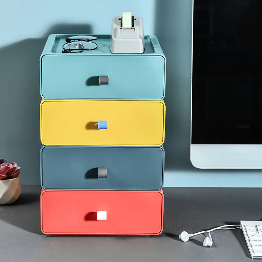 

4Pcs Practical Storage Boxes Stackable Drawer Design Desktop Storage Cabinet for Cosmetics Stationery Small Sundries