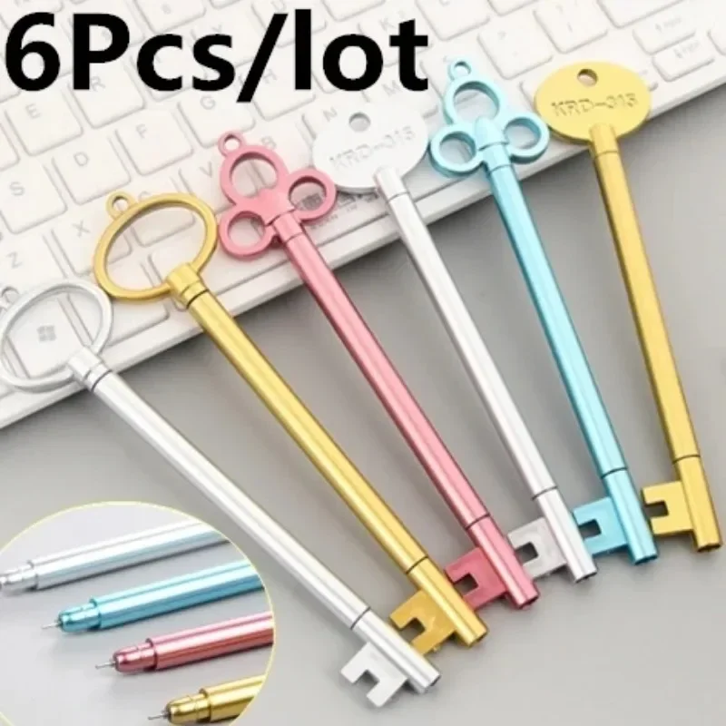 New 6Pcs/Lot Key-Shaped Foldable Portable Retractable Ballpoint Pens Key Style Writing Tools For Daily/Office Use & Cute Gift
