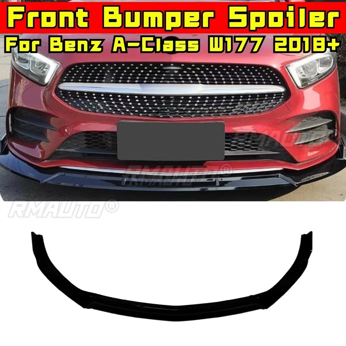 

Car Front Bumper Lip Diffuser Spoiler Glossy Black Modification Part For Mercedes Benz A-Class W177 2018+ Car Accessories