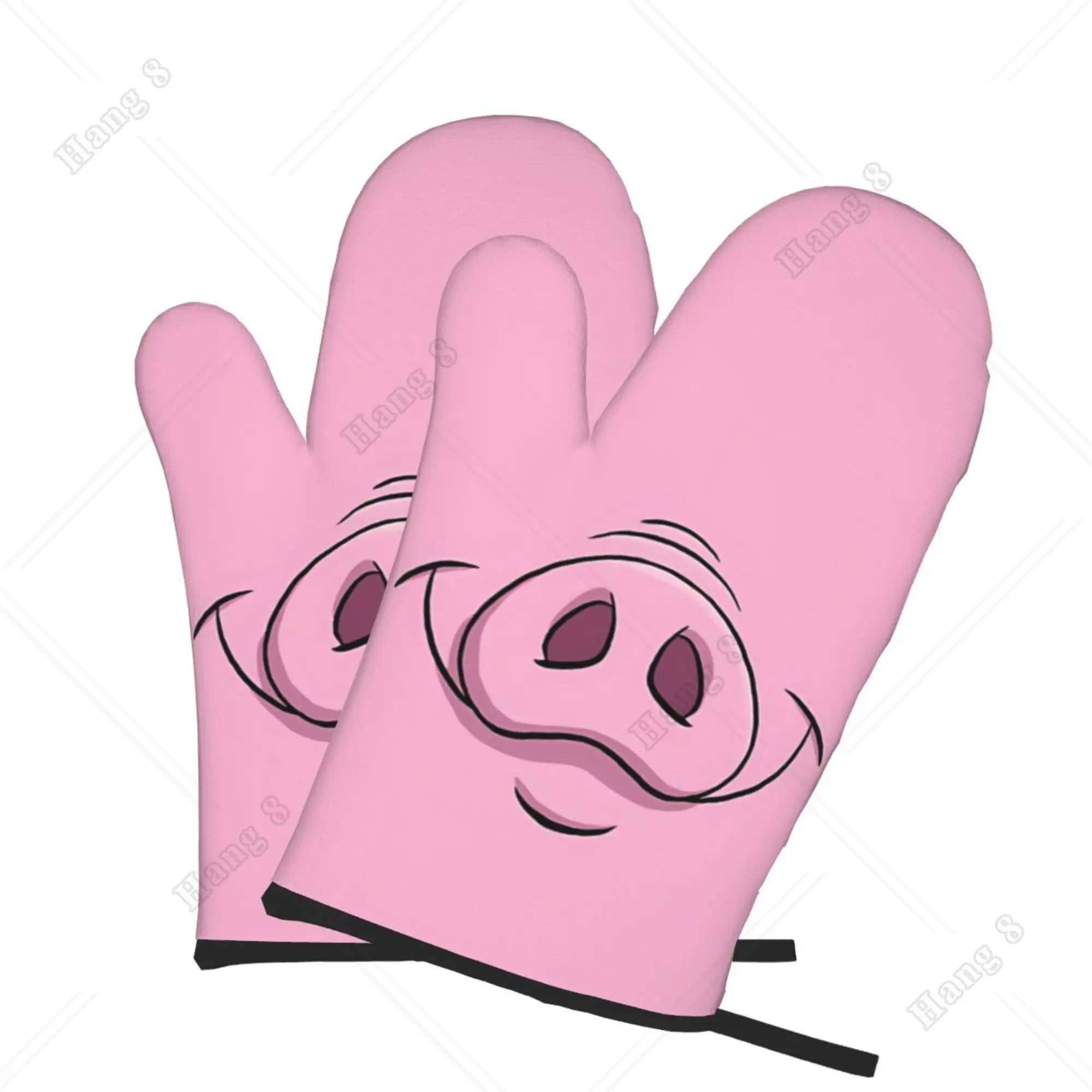 Pink Funny Pig Mouth Oven Gloves Set of 2 Microwave Cooking Gloves for Women Men BBQ Heat Resistant One Size for Kitchen