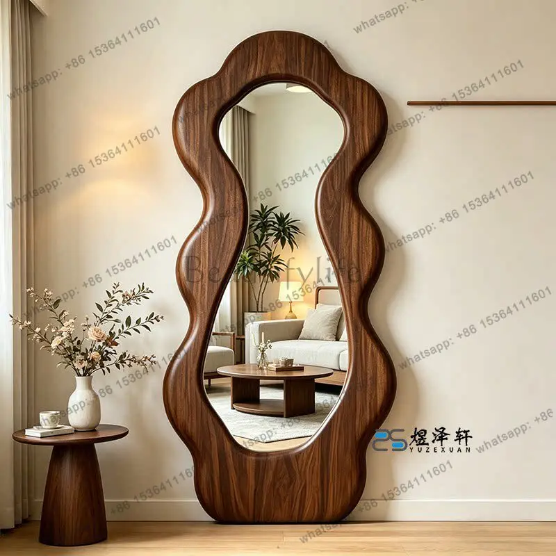 American retro special-shaped full-body mirror medieval living room wall-mounted full-length mirror