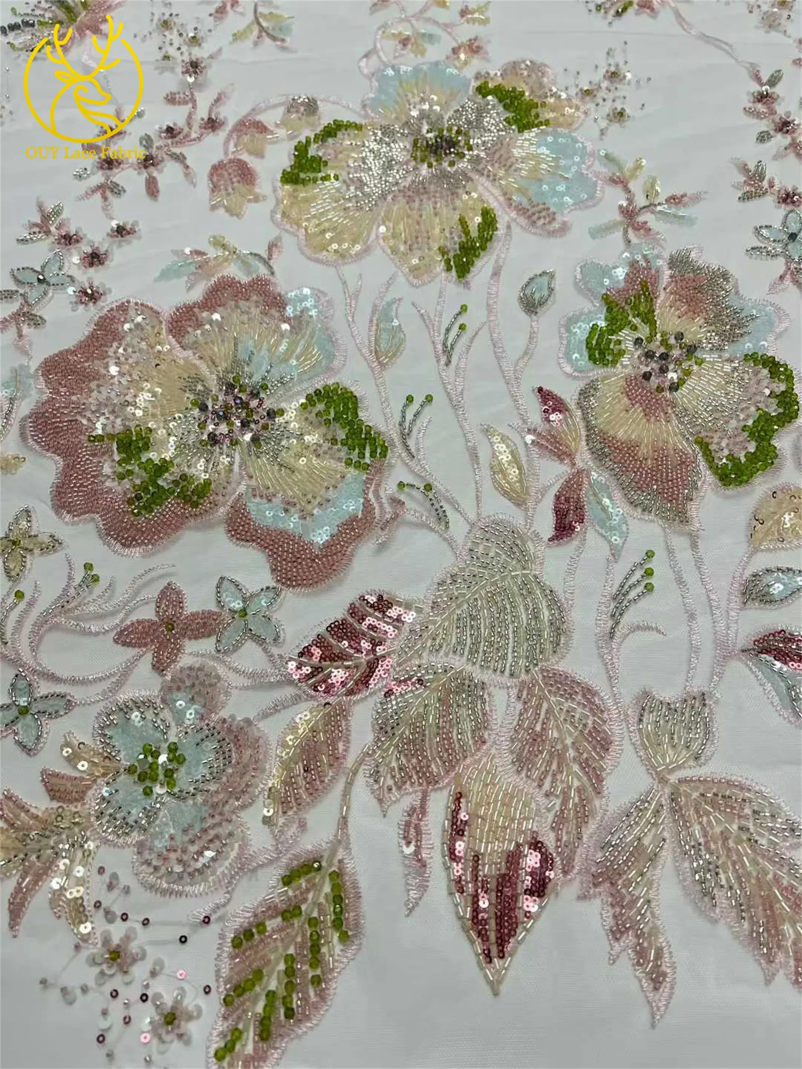 Afrikanischer schwerer Perlen-Spitzenstoff, 5 Yards, luxuriöse französische Pailletten-Spitze, Nigeria-Stickerei, Tüllspitze für Hochzeitskleider – Detail 18